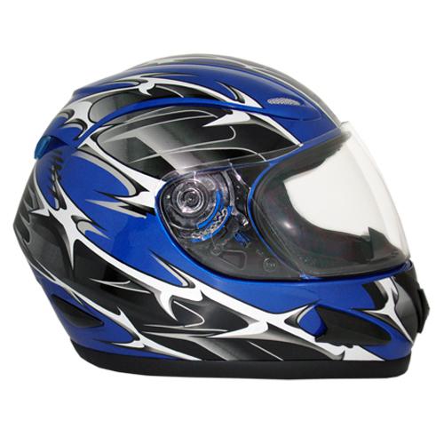 Full face motorcycle helmet dot spikes razor wire blue medium