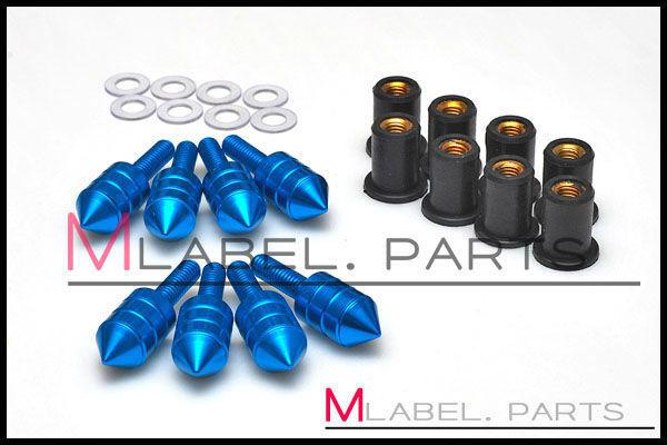 Spike blue windscreen fairing bolts wellnuts daytona 675 600 955 i 995 r tt