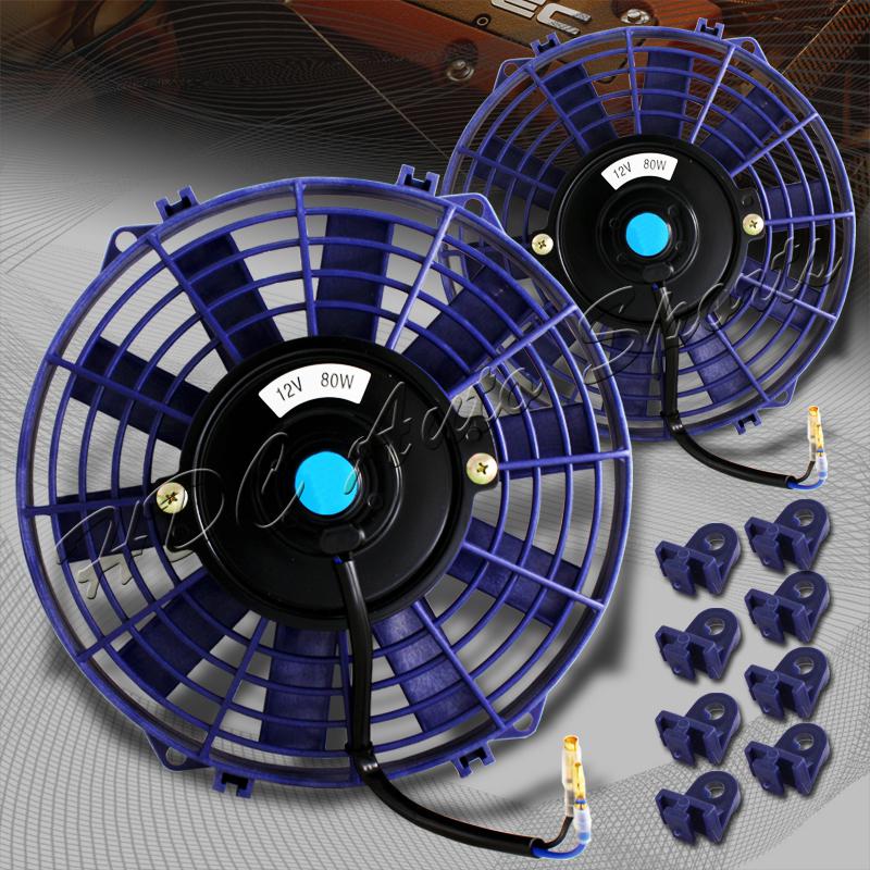 2x 9" blue 12v thin electric reversible radiator cooling fan- 1550 cfm/2250 rpm
