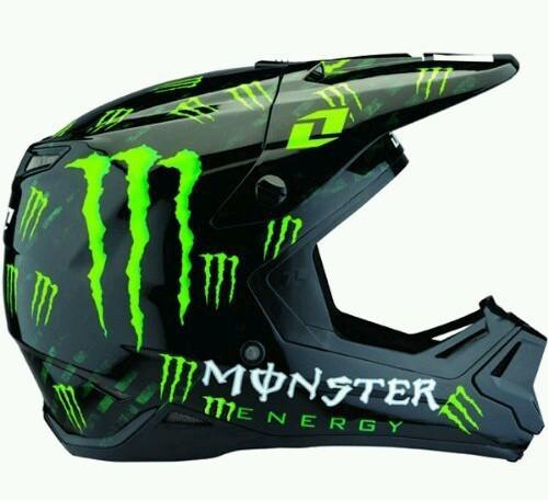 One industries monster energy® gamma helmet black green large dirt mx new!