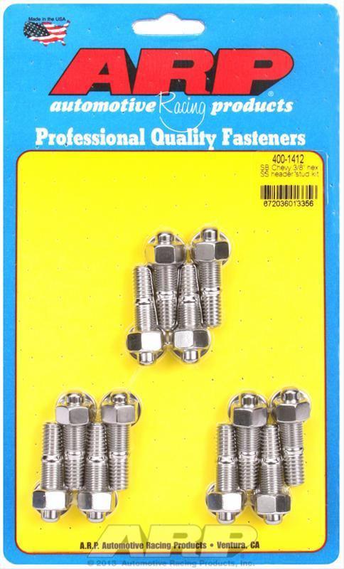 Arp header studs hex nuts stainless steel polished 3/8"-16 sbc set of 12