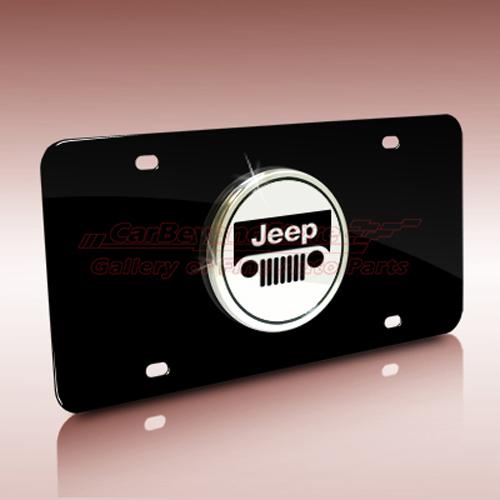 Jeep grill logo black metal license plate, lifetime warranty, made in usa + gift