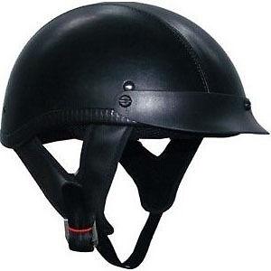 New dot motorcycle scooter half helmet shorty beanie style black leather - xl