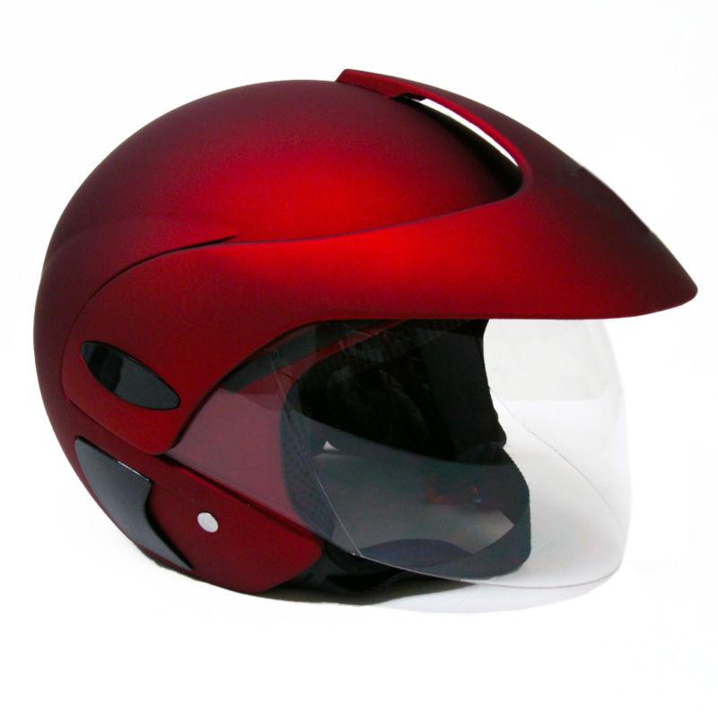 Motorcycle scooter open face street helmet dot flip up shield rubber red medium