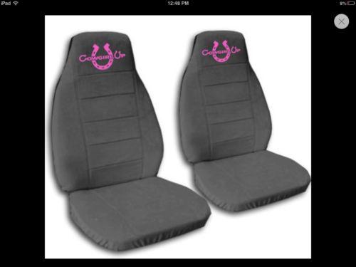 Cowgirl seat covers. grey & pink car covers. cowgirl up. soft & durable.