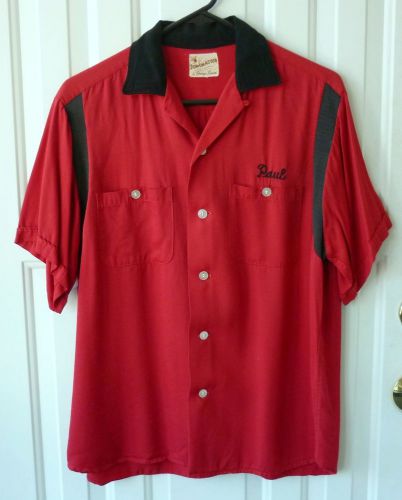 Rare, 50’s, two-tone rayon-gabardine gear-head/racing bowling shirt mint cond.