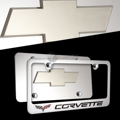 Chevrolet corvette c6 stainless steel license plate frame w/ 4 cap -front &amp; back