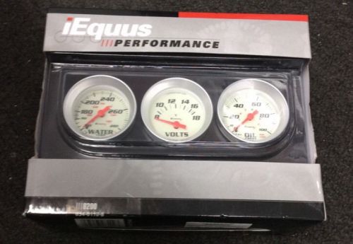 Equus 8200 2&#034; triple gauge kit oil/volt/water white dial faces