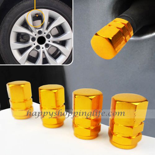 4pcs aluminum car tire wheel air pressure stem valve caps - yellow