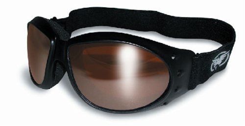 Red baron motorcycle / aviator goggles black padded frame w/ driving mirrored