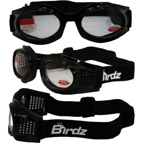 Kite bifocal anti fog motorcycle goggles by birdz - black frame 2.0 clear lens