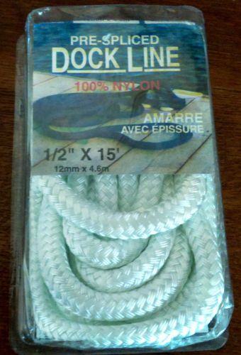 Bridgeline ropes  pre-spliced 100% nylon dock line  white 1/2&#034; x 15ft price redu