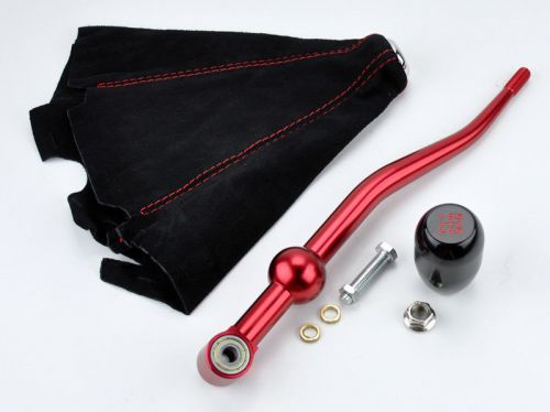 Jdm black knob w/ red dual bend short shifter &amp; red stitch suede shift boot