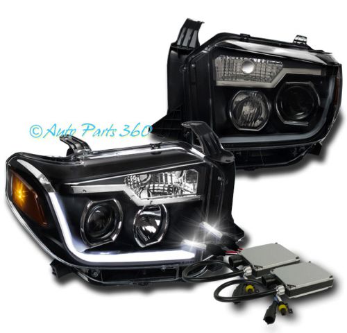 14-16 toyota tundra pickup black led tube projector headlights lamp+6k xenon hid
