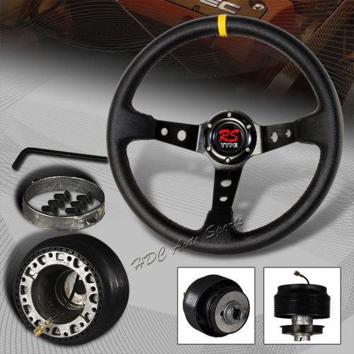 350mm black / yellow leather deep dish 6-hole steering wheel + for subaru hub