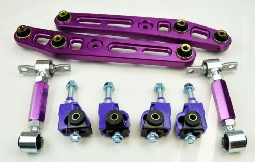 Honda &amp; acura front and rear adjustable camber kit w/ lower control arms purple
