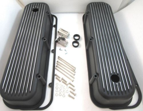 Bb chevy bbc tall finned black aluminum valve cover kit w/ gaskets 396 427 454