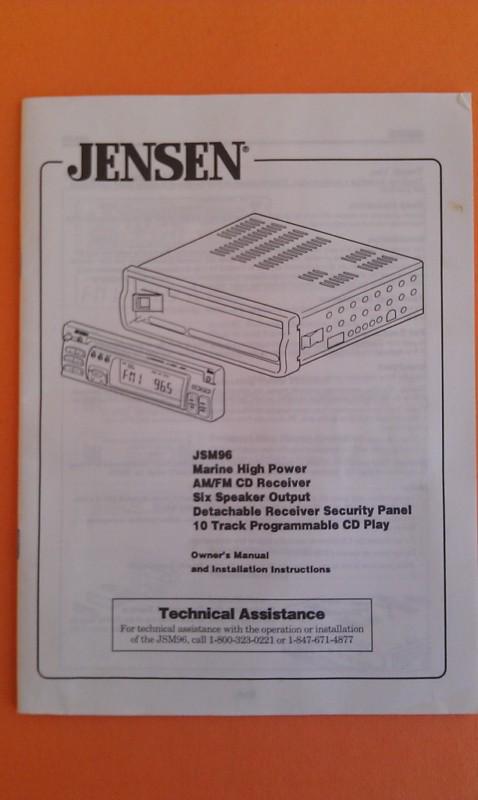 Jensen jsm96 marine high power am/fm cd receiver radio owners manual