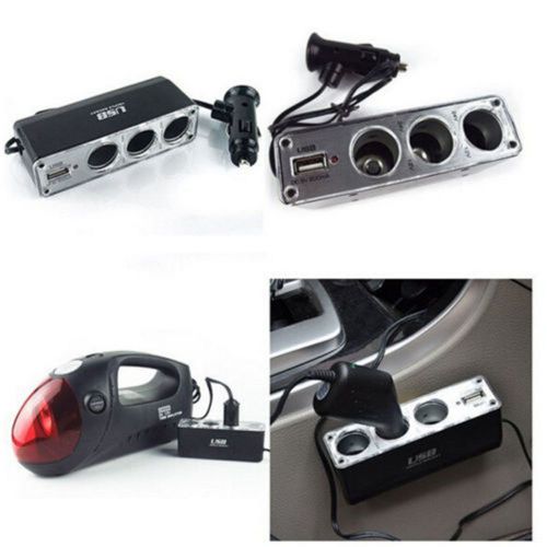 12v 24v 3 way car cigarette lighter power socket charger adapter &amp; usb port char