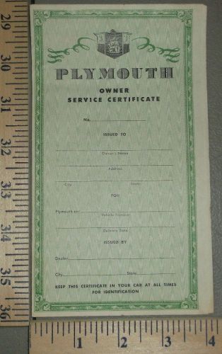 1953 plymouth warranty card unused owners manual