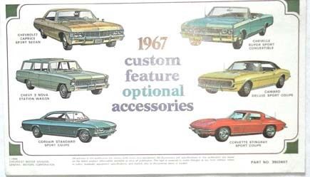 1967 chevrolet custom feature optional accessories book corvette camaro chevy ii