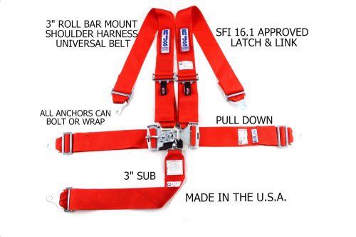 Rjs racing sfi 16.1 latch &amp; link harness 5 pt universal belt red 1128904