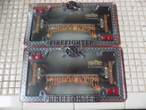 Pair firefighter fire department metal chrome license plate frame high quality