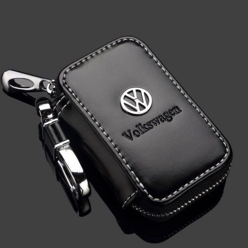 Genuine leather cowhide car key holder keychain ring case bag for volkswagen