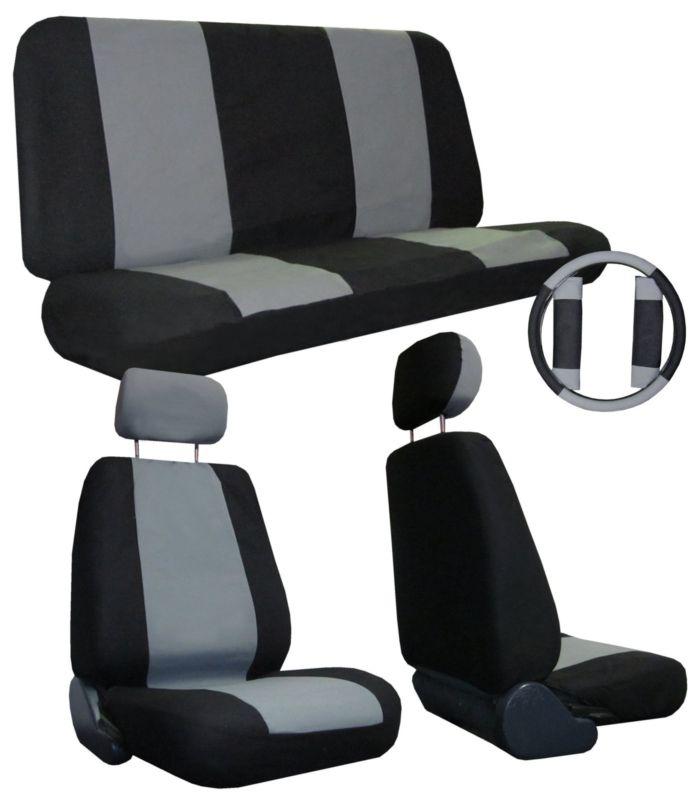 Grey blk comfort car truck suv seat covers w/ steering wheel & shoulder pads #b