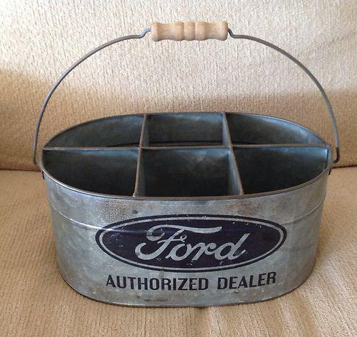 Vintage style ford authorized galvanized metal tool part bucket garage shop 