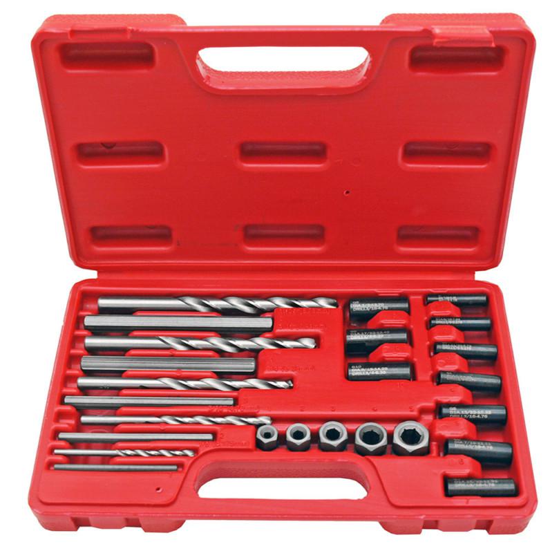 25pc easy out screw extractor with drill bit & guide set pro grade