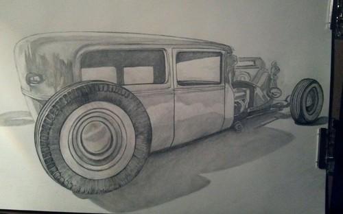 Model a sedan 3x4 print coupe ford chevy dodge hot rod rat dragster art pencil