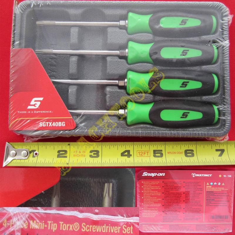 New snap on 4 piece green mini soft grip handle torx screwdriver set sgtx40bg
