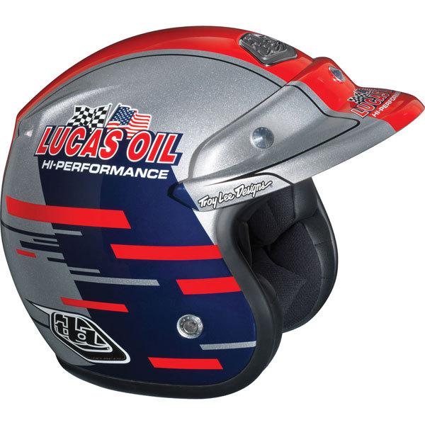 Silver/red m troy lee designs lucas oil open face helmet