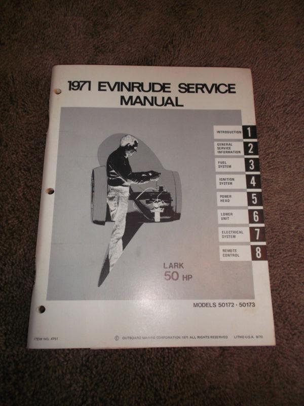 1971 evinrude 50 hp service repair shop manual lark 50172 50173 outboard factory