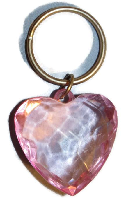 Large 1.5" pink plastic crystal faceted heart car keychain key chain ring girls!