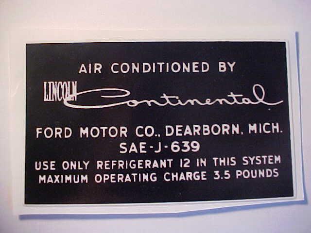 1965-1969 lincoln continental air conditioner decal