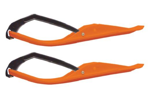 Pair of orange c&a pro mini snowmobile skis w/black c&a pro loops