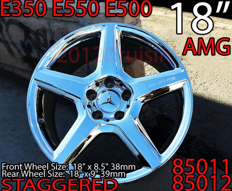 4 new chrome 18" mercedes benz e350 e550 e500 amg oem wheels rims 85011 85012