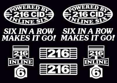 8 decal set 216 cid inline 6 engine straight six emblem stickers i6