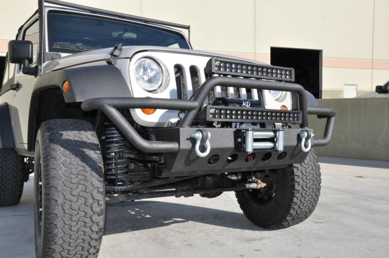 Black jeep wrangler jk front bumper steel ko off road 02 winch rock crawler 4x4