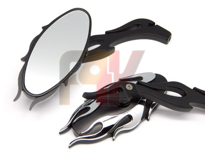 Black cnc flame custom mirrors for harley dyna softail sportster road king glide