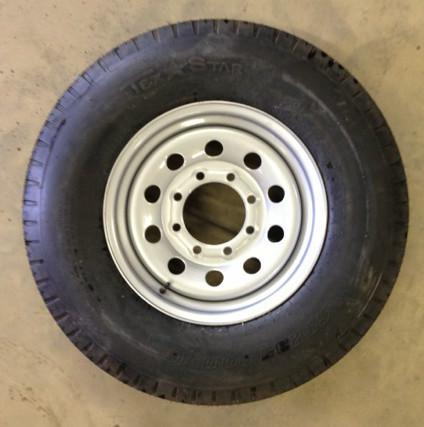 Wheel included 235/80b16 st 10ply bias trailer tire on 16" 8 lug wheel.
