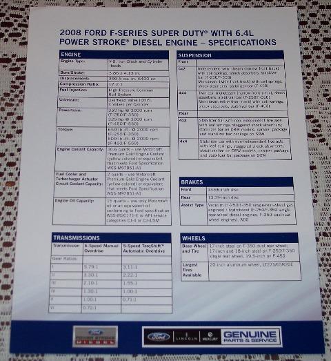 2008 ford super duty 6.4 powerstroke diesel specification literature brochure!