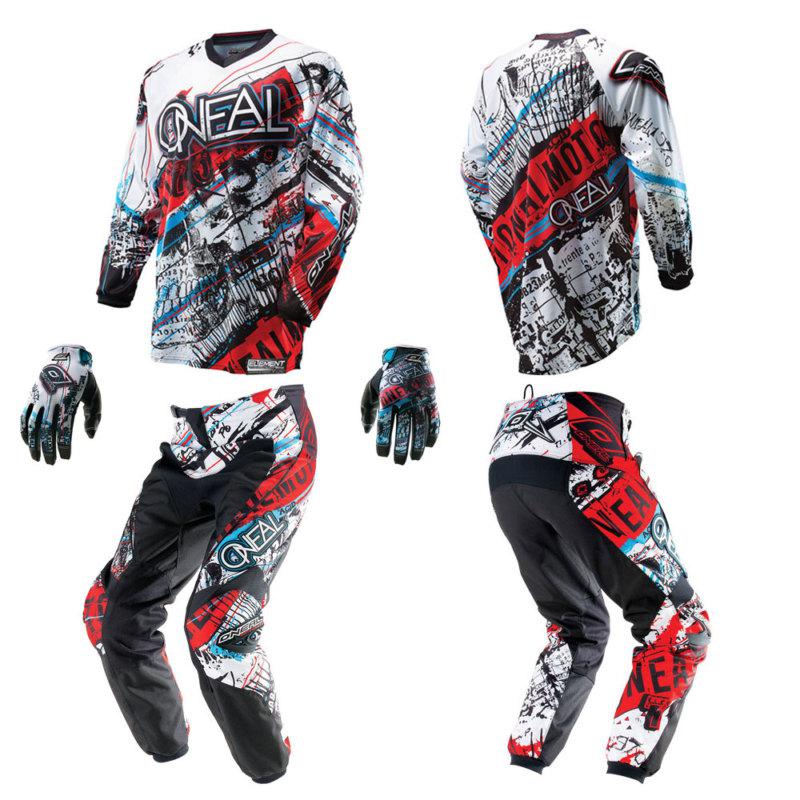 2014 oneal element acid white motocross riding gear dirtbike jersey pants gloves