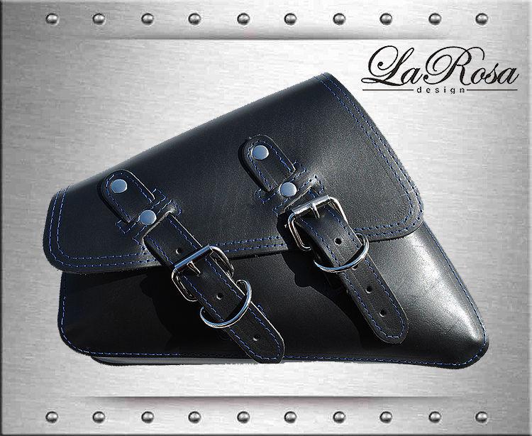 Larosa sportster xl 48 nightster black leather left saddlebag w/ blue stitching