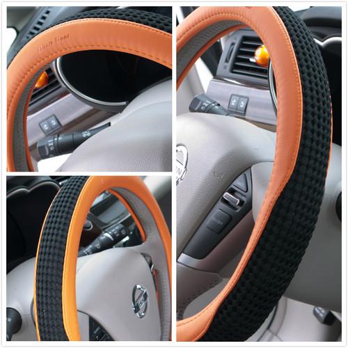 Steering wheel cover black breathable fabric orange pvc leather new 51210a