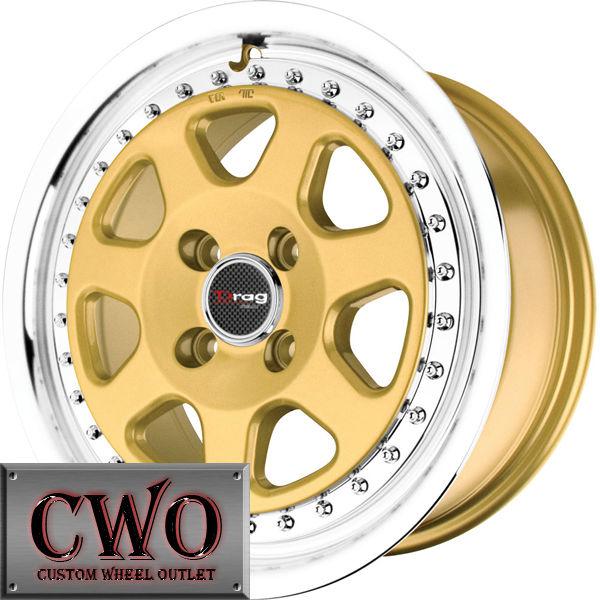 15 gold drag dr-27 wheels rims 4x100 4 lug civic mini miata g5 cobalt xb integra