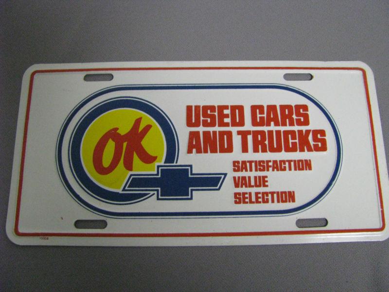 Vintage ok chevrolet license plate used car topper sign original promo accessory