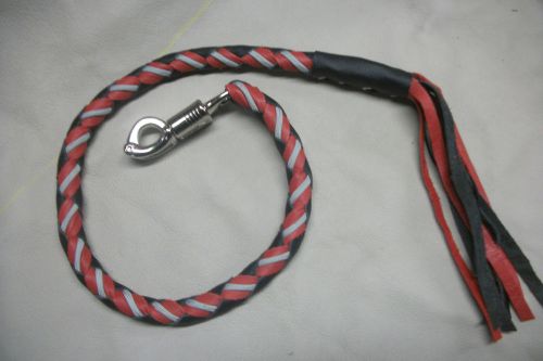 Biker whip getback motorcycle leather black &amp; red leather &amp; gray paracord stitch